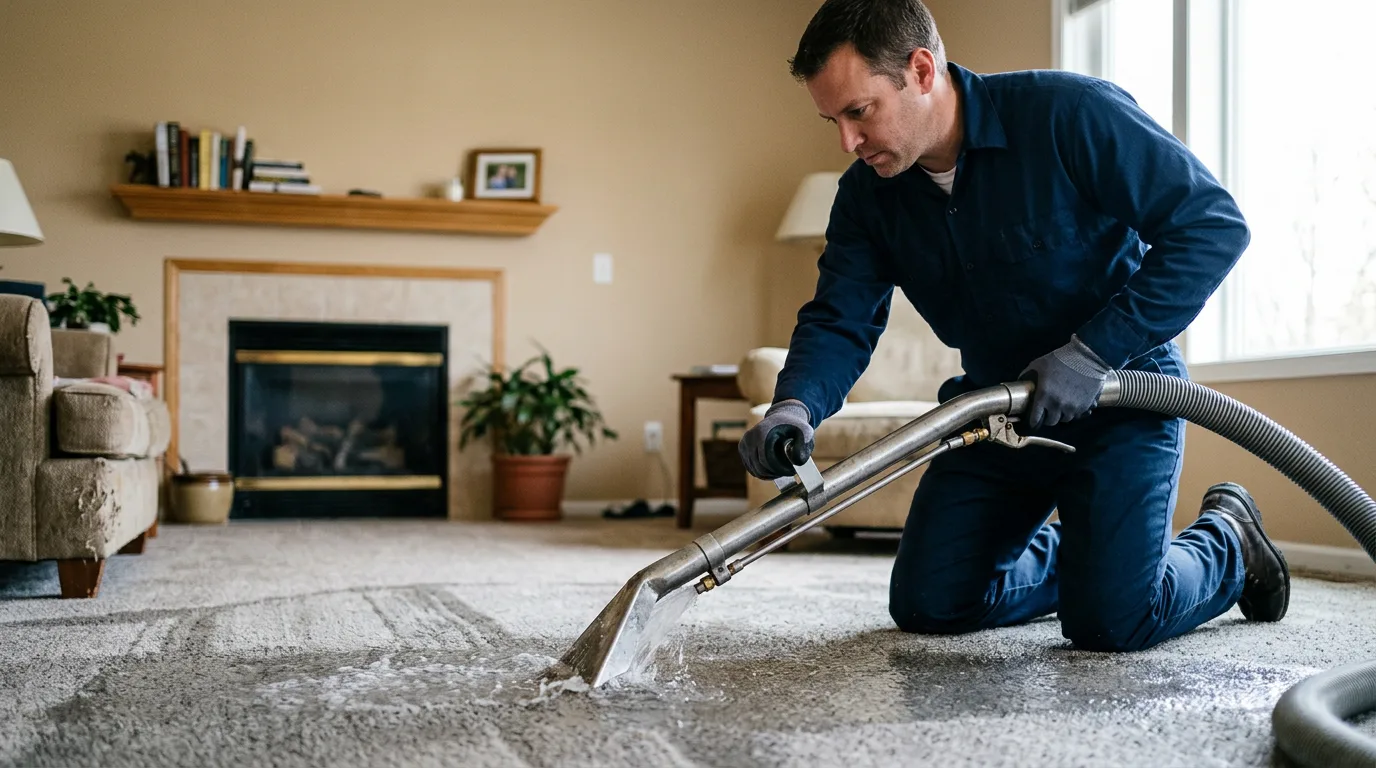 Water damage restoration technician working near Saint Olaf, IA